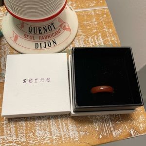 Seree Size 7 Persimmon Dark Orange Jade Stone Ring in Box